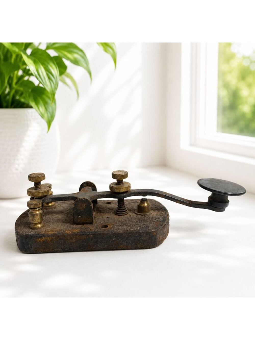 Vintage Telegraph Key Morse Code Brass & Iron Base 5" Long Functional Decor Piec